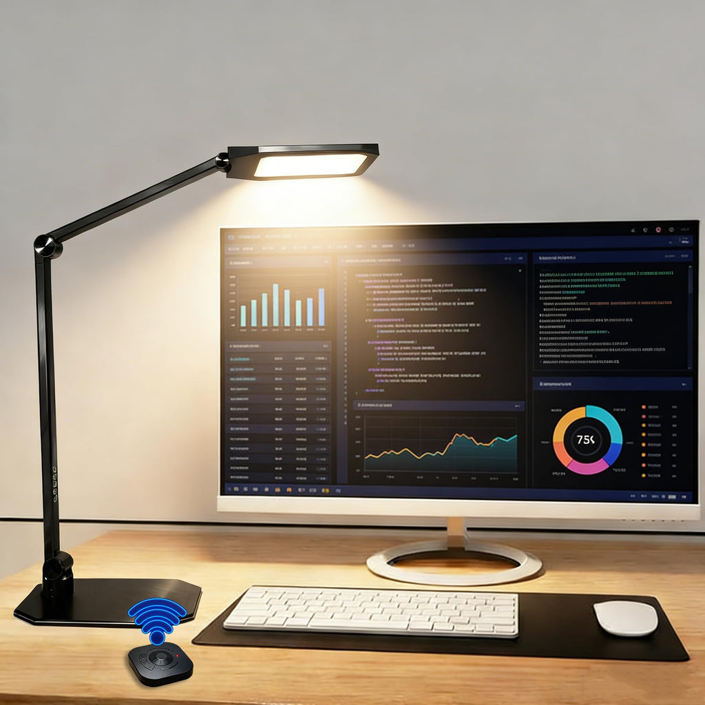 Pro LED Desk Lamp with Remote, Eye-Caring CRI95+ Dimmable Light, 3000K–6000K Adjustable Color Temperature, Flexible Clamp or Base Mount, Memory Function Desk Lamp for Office, Study & Zoom Meetings