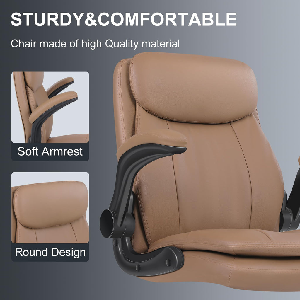 Leather Drafting Chair, Tall Office Chair for Standing Desk, High Executive Office Chair with Adjustable Height and Flip-up Armrest for Counter Height Desk