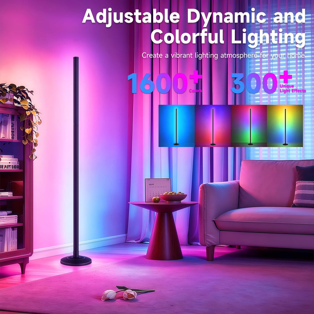 RGB Corner Floor Lamp,1800LM Ambient Lighting for Gaming Room,2P