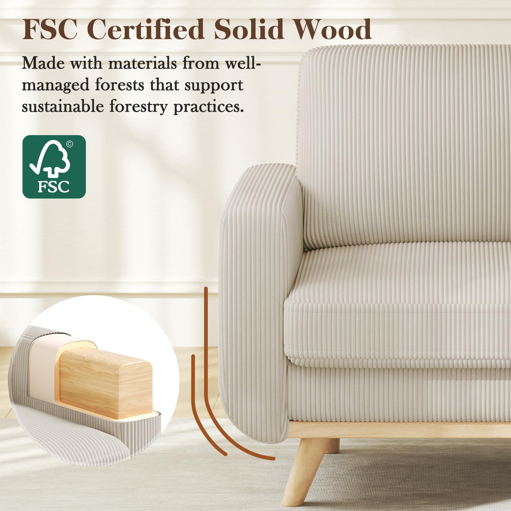 38.5" Accent Chair Light Gray, Comfy Corduroy Single Sofa Seat with Spring Cushion, Upholstered Armchair with Deep Seat, Reading Chair for Adults, Modern Sofa for Living Room, Bedroom