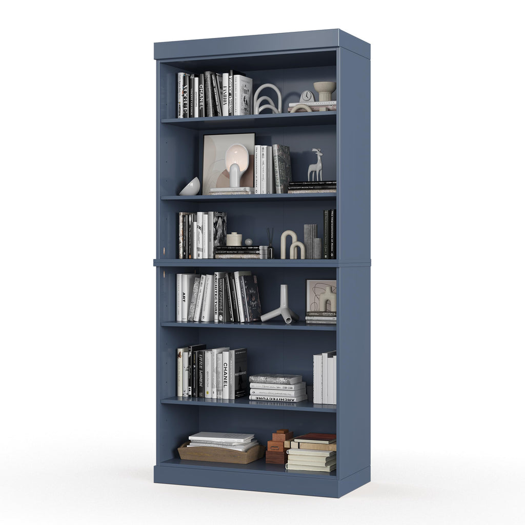 Solid Wood Bookcase - 6-Tier Bookshelf, 71.5" Tall, 32” W - Antique Blue, Stackable Modular, Open Storage Display for Living Room, Office, 100% Eco-Friendly Solid Wood, Made in Brazil