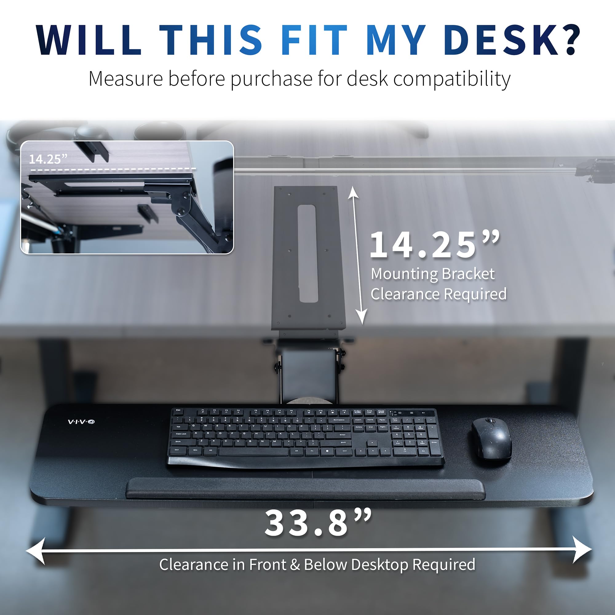 Adjustable Computer Keyboard and Mouse Platform Tray, 34 x 10 inch Ergonomic Under Table Desk Mount Drawer Underdesk Shelf, Black,