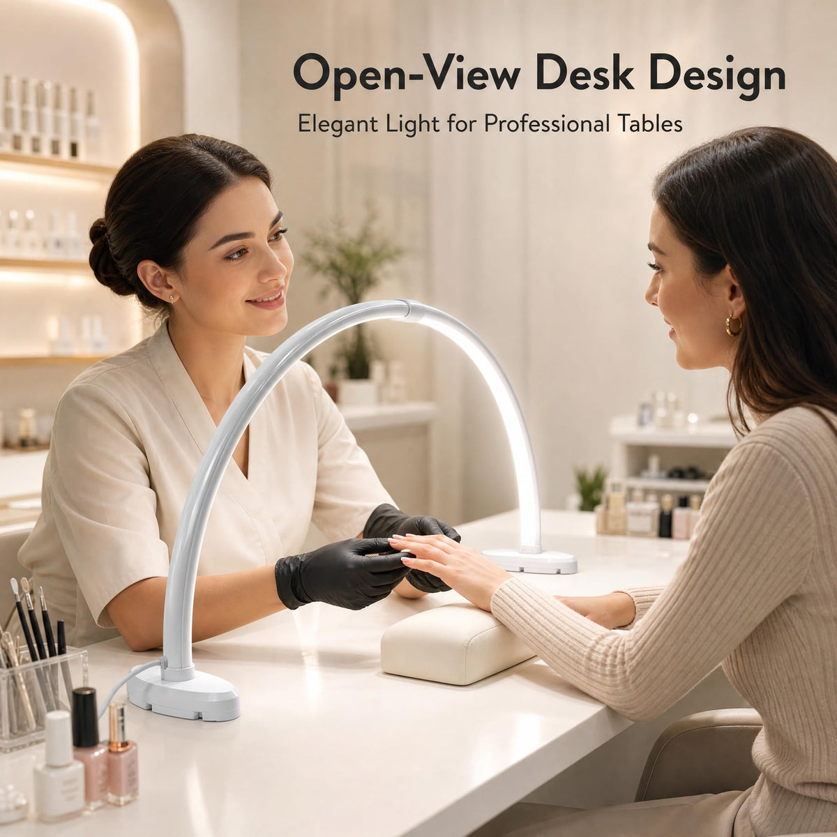 Half Moon Nail Light, 180° No Shadow LED Nail Desk Lamp with Foldable Height Adjustable Base, Nail Tech Lamp Soft Light Eye Protection for Manicure Eyelash Tattoo Craft Workbench Lighting