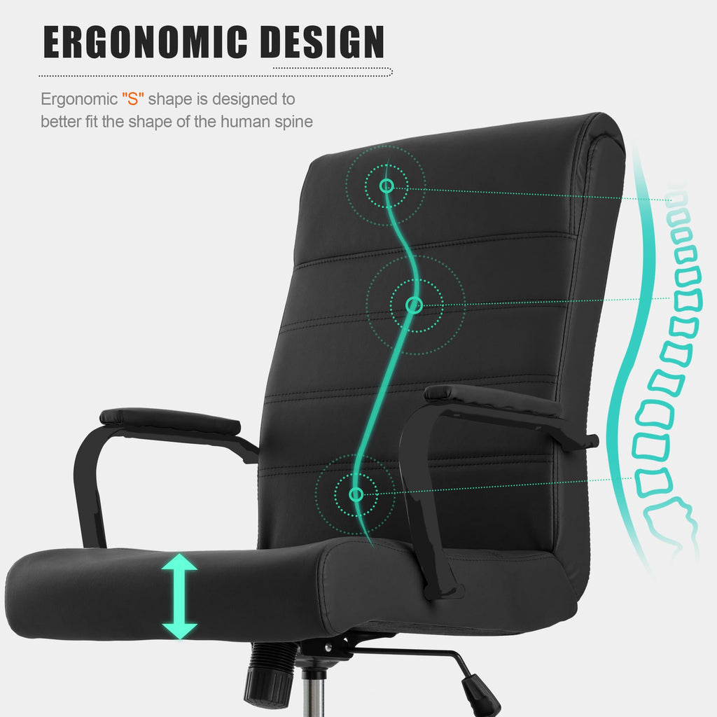 Office Desk Chair,Modern Conference Room Chairs,High Back Ergonomic Home ofiice Chair,Adjustable Height Swivel Executive Computer Chair with Padded Seat and Armrest,Pure Black