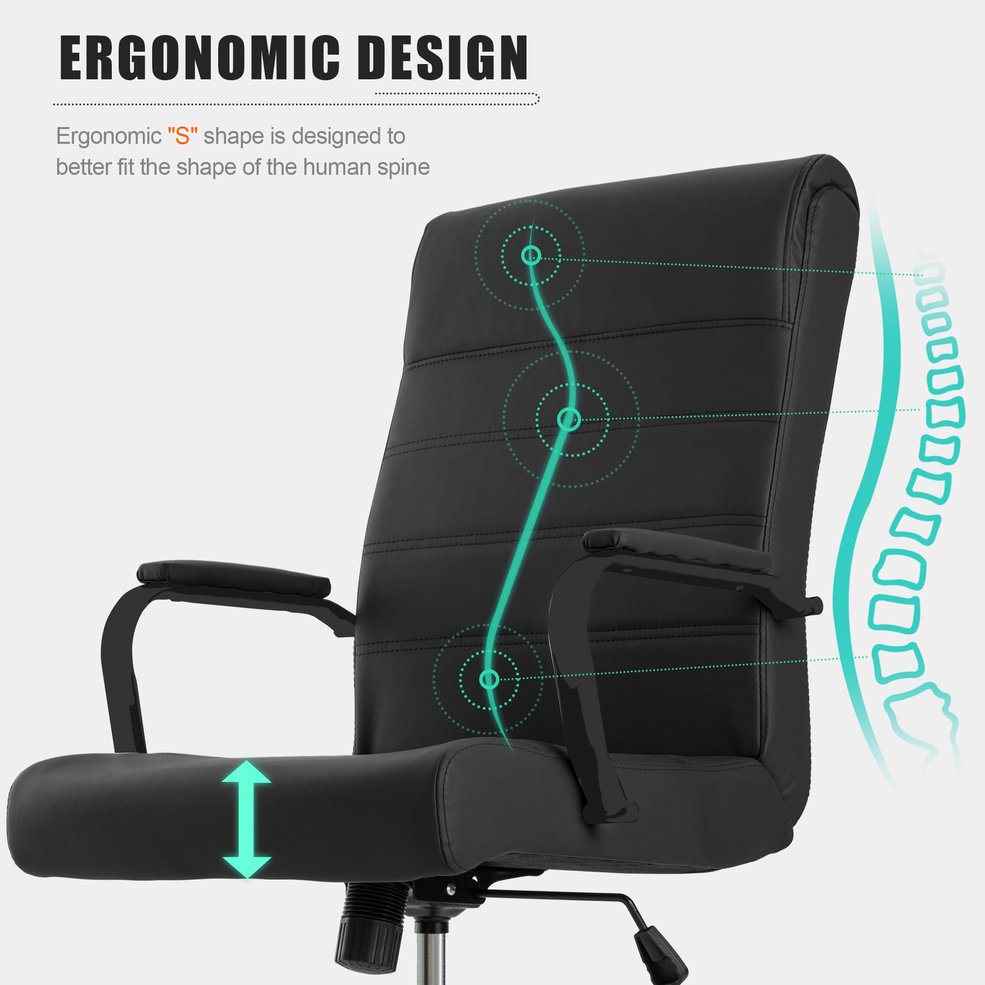 Office Desk Chair,Modern Conference Room Chairs,High Back Ergonomic Home ofiice Chair,Adjustable Height Swivel Executive Computer Chair with Padded Seat and Armrest,Pure Black