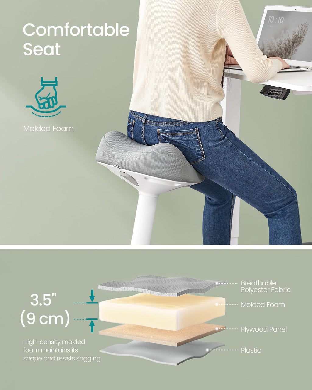 Ergonomic Sit Stand Stool, Height Adjustable Standing Desk Stool 23.3-33.1 Inches, Swivel Balance Chair with Non-Slip Base, Saddle Seat, for Active Sitting, Office, Home, Dove Gray