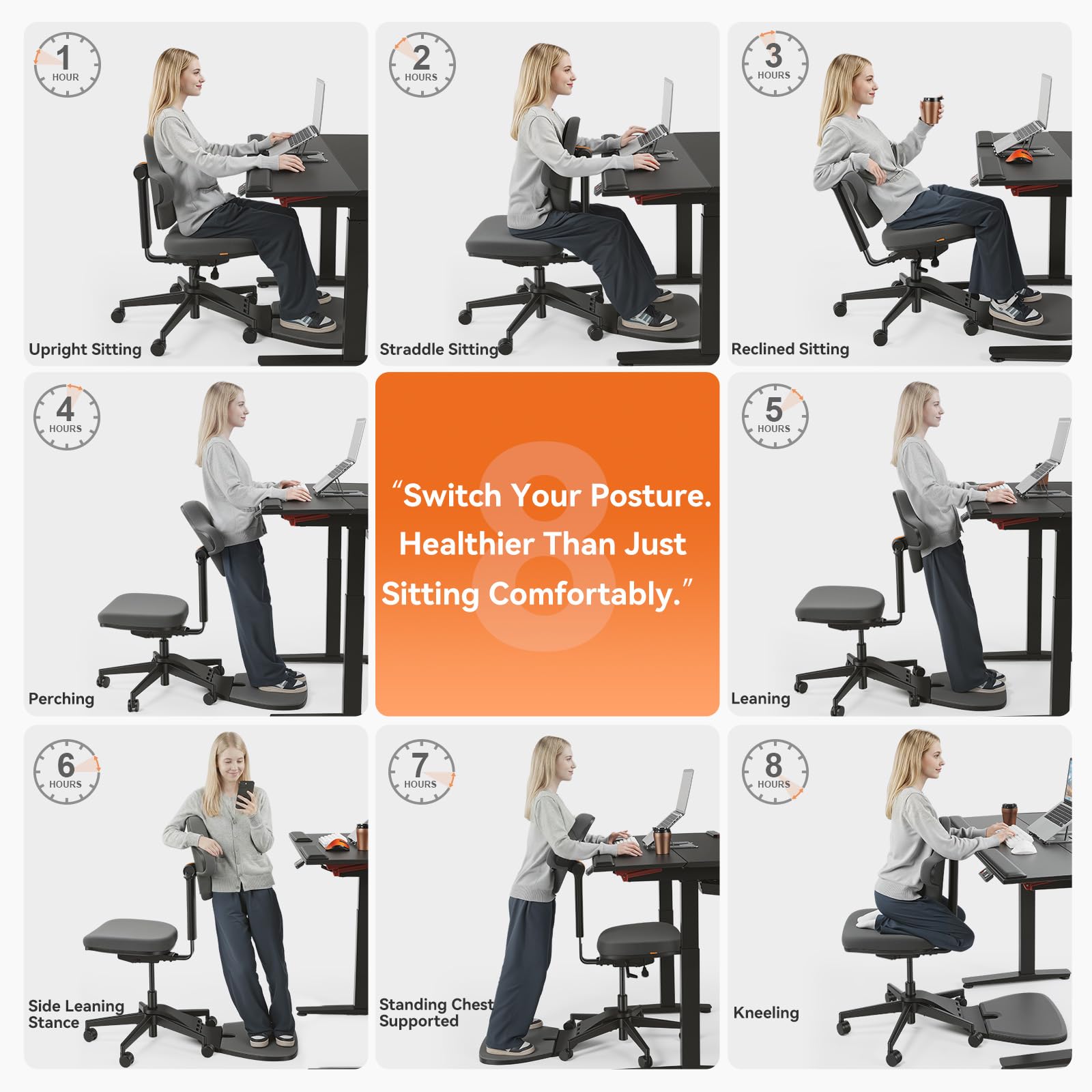 Standing Desk Chair, Standing Mate Chair for Sit-Stand, Ergonomic Leaning Perch Chair with Anti-Fatigue Mat, Standing Stool, Saddle Chair, Height Adjustable Home Office Posture Seat