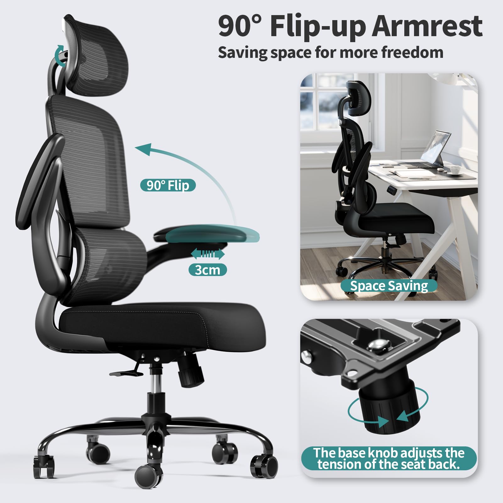 Office Chair Ergonomic Desk Chair, 330 LBS Home Mesh Office Desk Chairs with Wheels, Comfortable Gaming Chairs Black Pack of 4