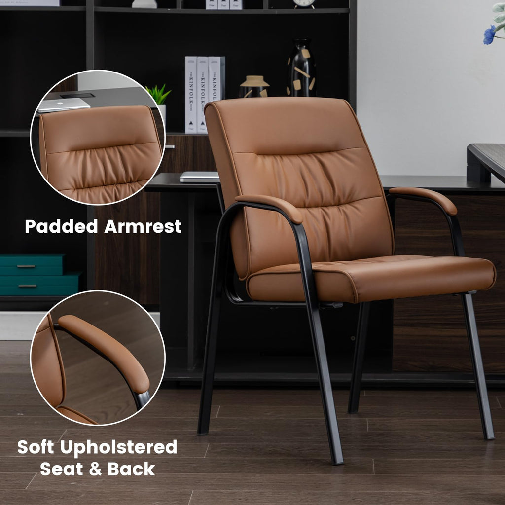 Office Guest Reception Chair Set of 4, Conference Room Chairs Waiting Room Chairs 4 Pack, Modern Leather Office Desk Chair No Wheels.