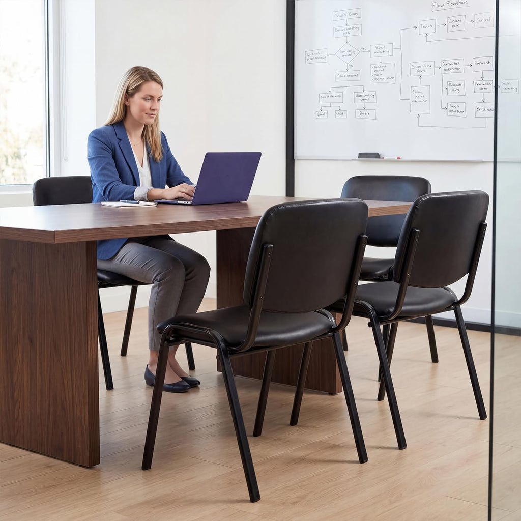 Set of 20, Black PU Leather, Stackable Office Guest Chairs, Reception Waiting Room Chairs with Padded Seat & Back, Armless No Wheels Conference Chairs for Training, Meeting, Event