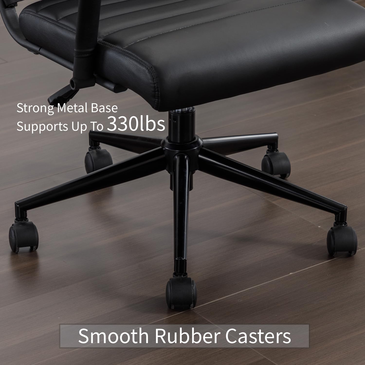 Office Desk Chair Leather, Conference Room Chairs with Wheels, Executive Modern Ergonomic Ribbed Computer Chair