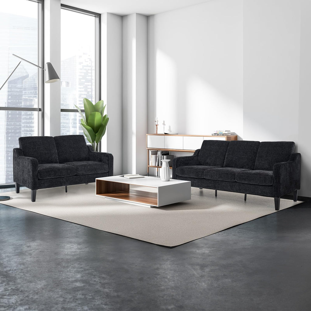 71" Small Couch Comfy 3 Seater Upholstered Chenille Sofa Mid-Century Modern Floor Sofas for Small Spaces, Bedroom, Apartment, Lounge, Office