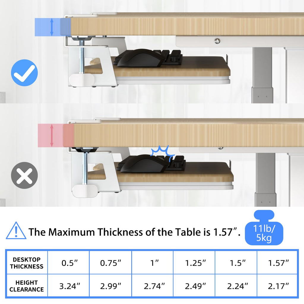 Keyboard Tray Under Desk Pull Out with C Clamp Mount, Computer Keyboard & Mouse Tray, 25.6 (30 Including Clamps) x 11.8 inch Slide-Out Platform Computer Drawer for Typing, Light Wood,