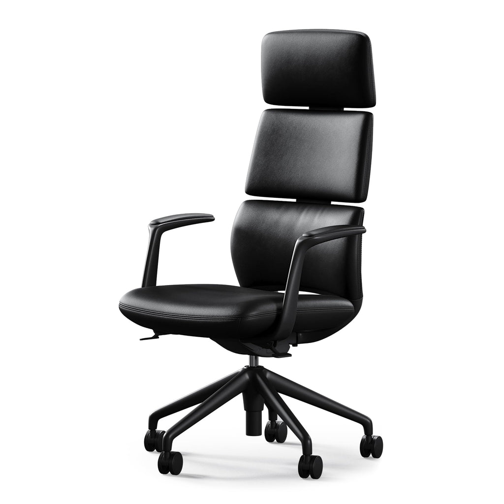 Executive Leather Office Chair, Top Grain Genuine Leather Executive Chair High Back with headrest, Adjustable Tilt & Height, Ergonomic Swivel Chair with Wheels (Black)