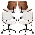 4Pack, Armless Home Office Chair, Desk Chair with Wheels, Adjustable Height Reading Chairs, Leather Mid Back & Swivel Computer Chairs, Modern Walnut with Back for Study Meeting Room(White)