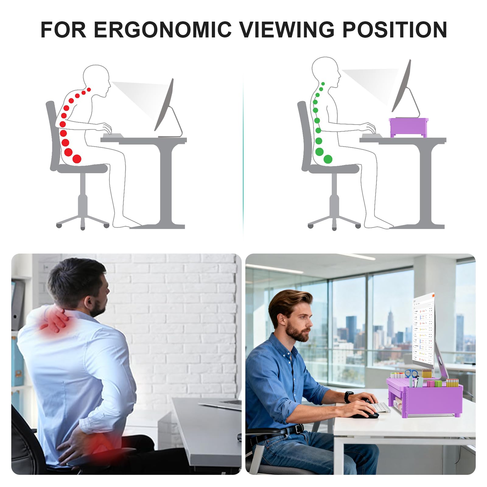 Computer Monitor Stand with Storage, Desk Organizer with Drawer and Pen Holder, Desk Monitor Riser 3 Height Adjustable, Laptop Riser for Laptop, Printer (PTT003-V), 1 Pack, Violet