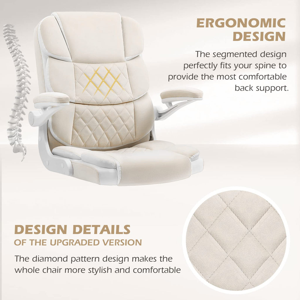Office Chair Velvet Fabric Ergonomic Executive Computer Desk Chairs Small Cute Rolling Task Chairs for Teens&Adults,Beige