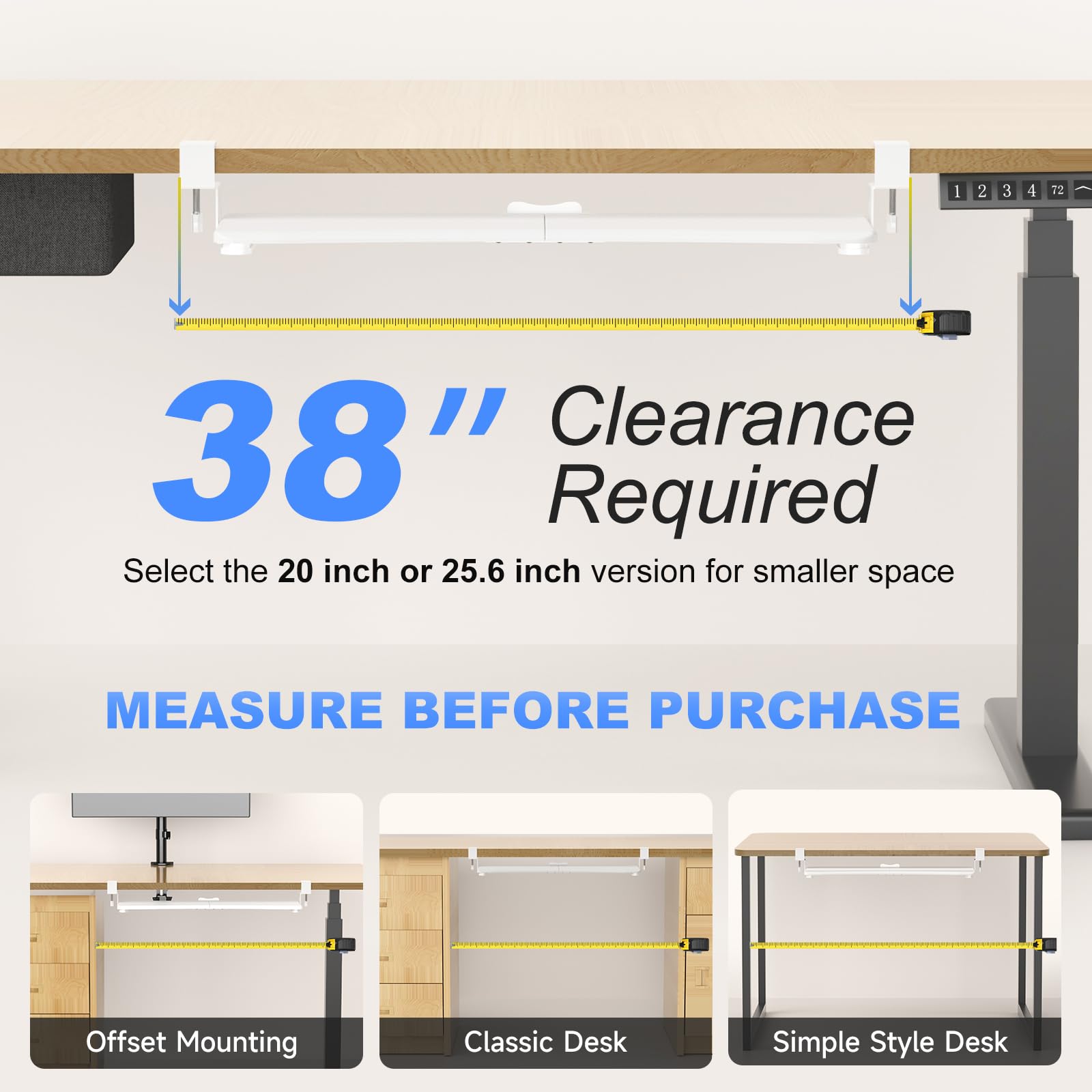 Large Keyboard Tray Under Desk Pull Out with C Clamp Mount, Computer Keyboard & Mouse Tray, 34 (38 Including Clamps) x 11.8 inch Slide-Out Platform Computer Drawer for Typing, White,