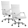 (2, White) Ergonomic Office Desk Chair, Executive Ribbed Mid-Back PU Leather Conference Room Chair Adjustable Swivel Chair with Arms