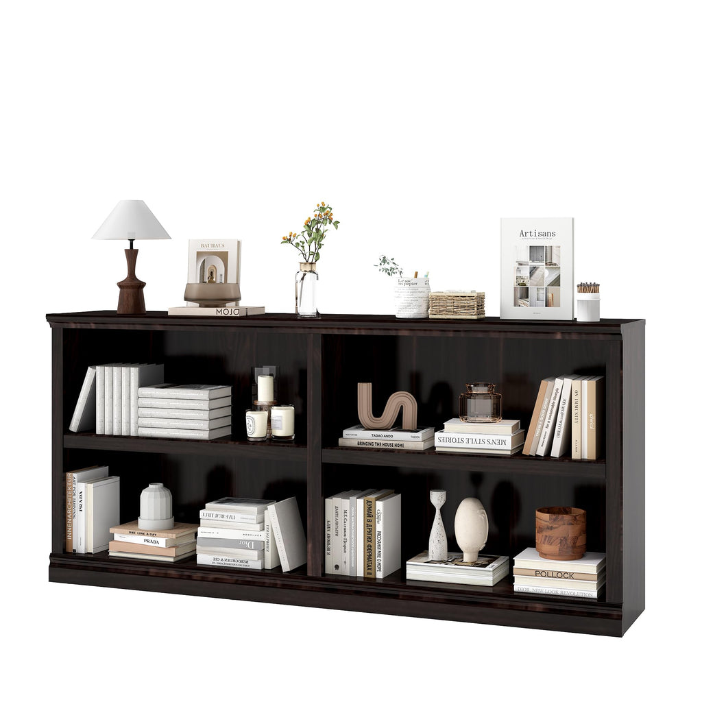 64" W Double Wide Horizontal Bookshelf, 2 Tiers 4 Storage Cube Book Case