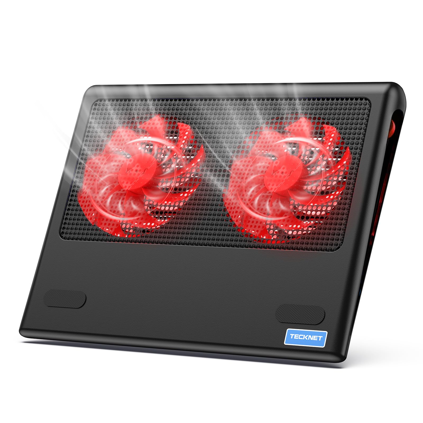 Laptop Cooling Pad - 12"-15.6" Laptops Cooler, Powerful Cooler and Ultra Quiet for Gaming Laptops Pad, 2 Wind Speed Adjustable, USB A & C Powered Cooler Stand with Laptop Fan LED (Red)