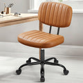 Armless Office Chair: Small Desk Chair with Low Back Lumbar Support, Height Adjustable PU Leather Computer Task with 360° Swivel Wheels, for Adults, Brown