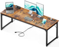 71 Inch Computer Desk with USB Ports, Large Office Desk, Long Study Student Writing Desk, Rustic Brown