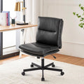 Armless Office Desk Chair with Wheels, Mid-Back Criss Cross Swivel Task Chair, Height Adjustable Cushioned Vanity Chair, Double Padded PU-Leather Chairs for Home, Office & Bedroom (Black)