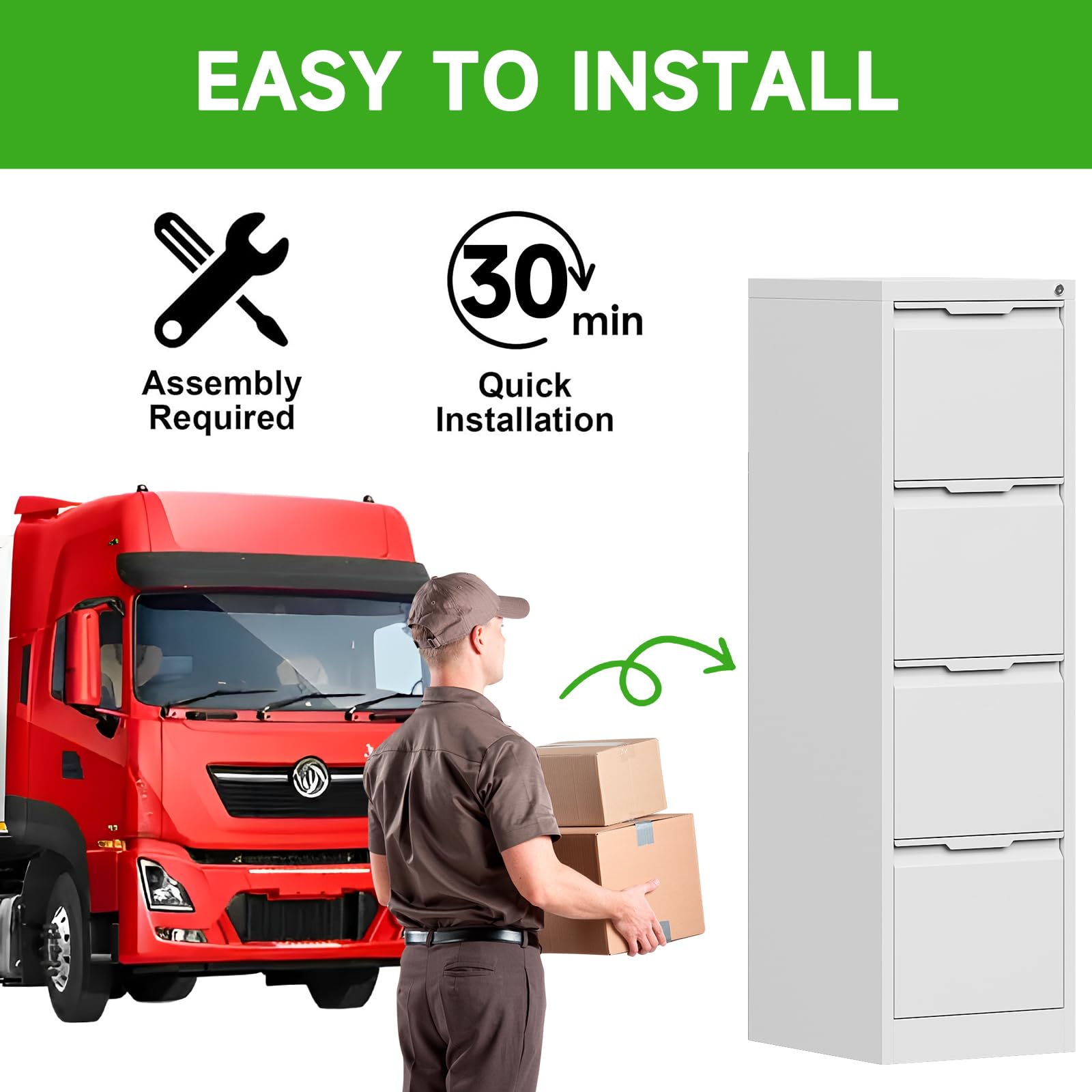 4 Drawer File Cabinet with Lock,Metal Vertical Filing Cabinets for Home Office,Heavy Duty File Storage Cabinet for Letter/Legal/A4/F4 Size File,Easy to Assemble,Black,White