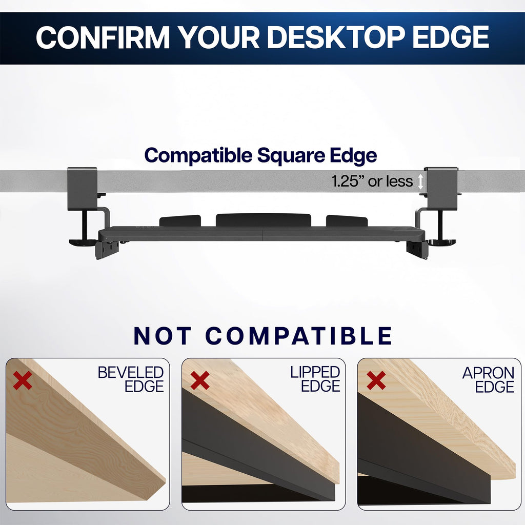 Small Keyboard Tray, Under Desk Pull Out with Extra Sturdy C Clamp Mount System, 20 Inches (26 Inches Including The Clamps) x 11 Inches Slide-Out Platform Computer Drawer for Typing, Black,
