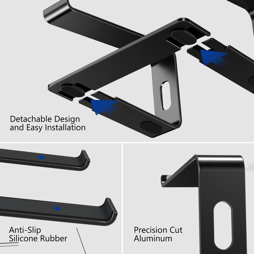 Aluminum Laptop Stand, Ergonomic Detachable Computer Stand, Notebook Riser, Laptop Mount Compatible with Air, Pro, Dell, HP, Lenovo More 10-15.6" Laptops, Black