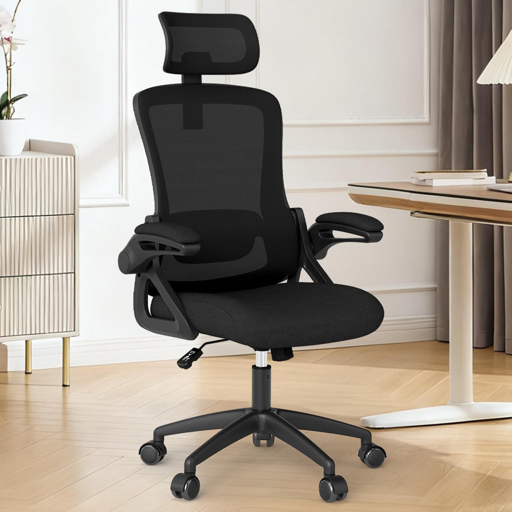 Office Chair, Ergonomic Office Chair with High Back Mesh and Adjustable Lumbar Support, Home Mesh Office Desk Chairs with Wheels, Comfortable Gaming Chair for Long Hours (Deep Black)