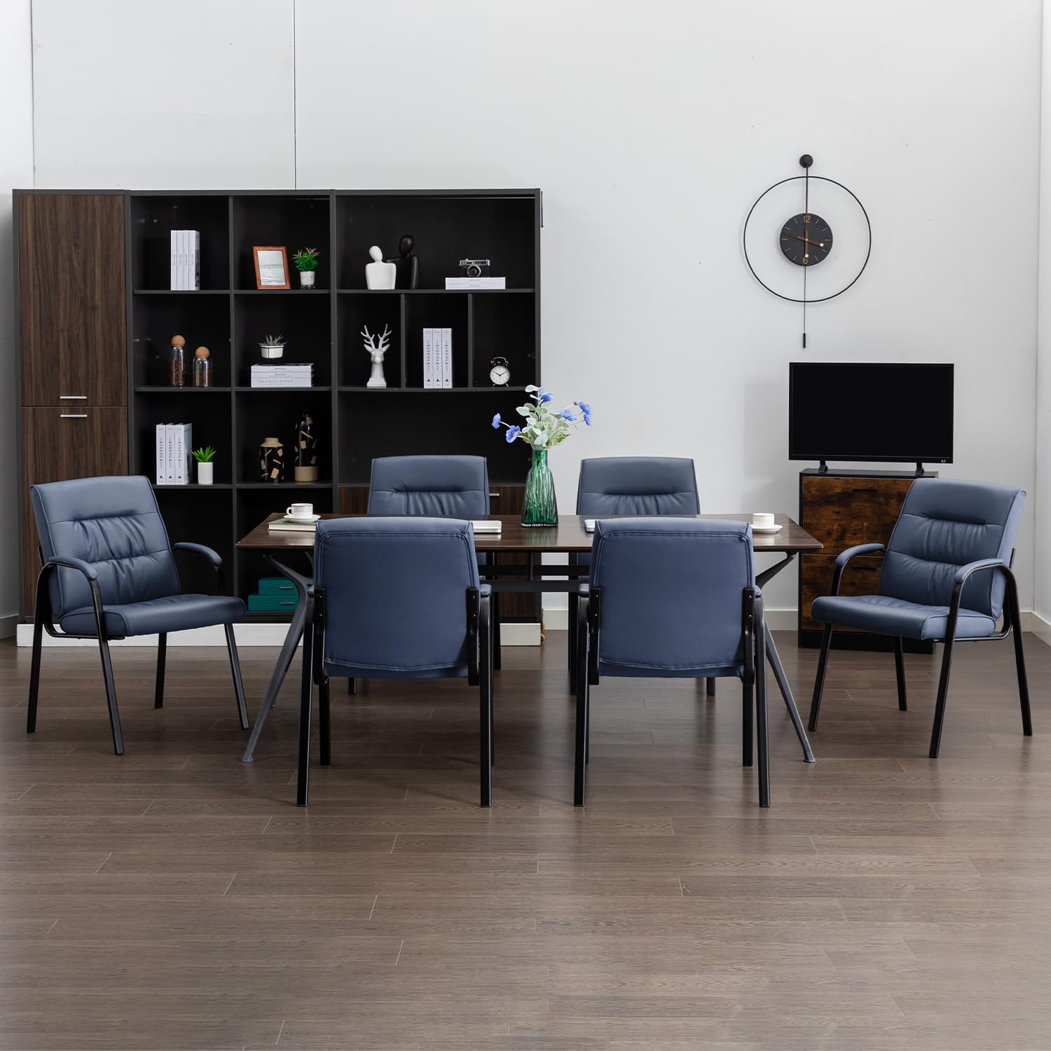 Office Guest Reception Chair Set of 6, Conference Room Chairs Waiting Room Chairs 6 Pack, Modern Leather Office Desk Chair No Wheels.