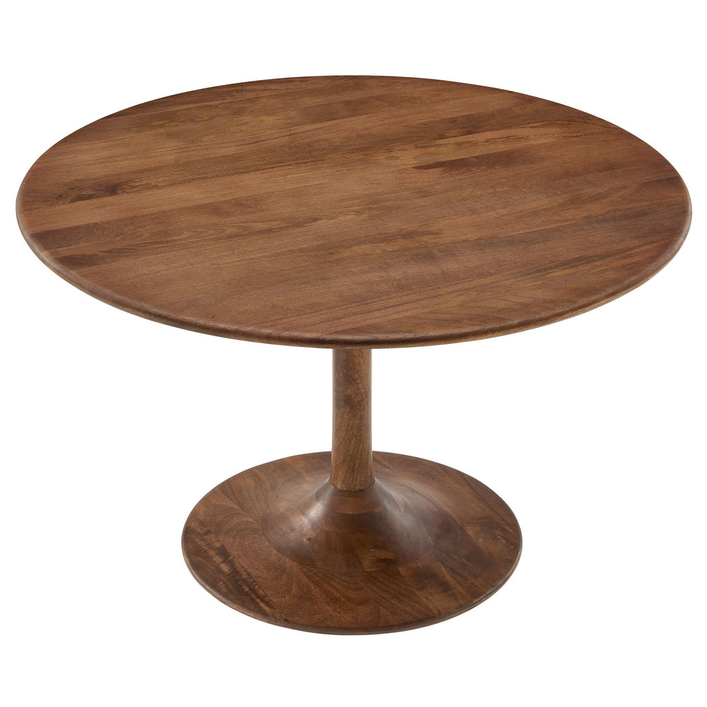 Modway Lippa 48 Inch Round Wood Dining Table in Walnut – Solid Mango Wood Tabletop with Pedestal Base - Mid Century Modern Dining Room Furniture - Kitchen Table for 4-6 Person