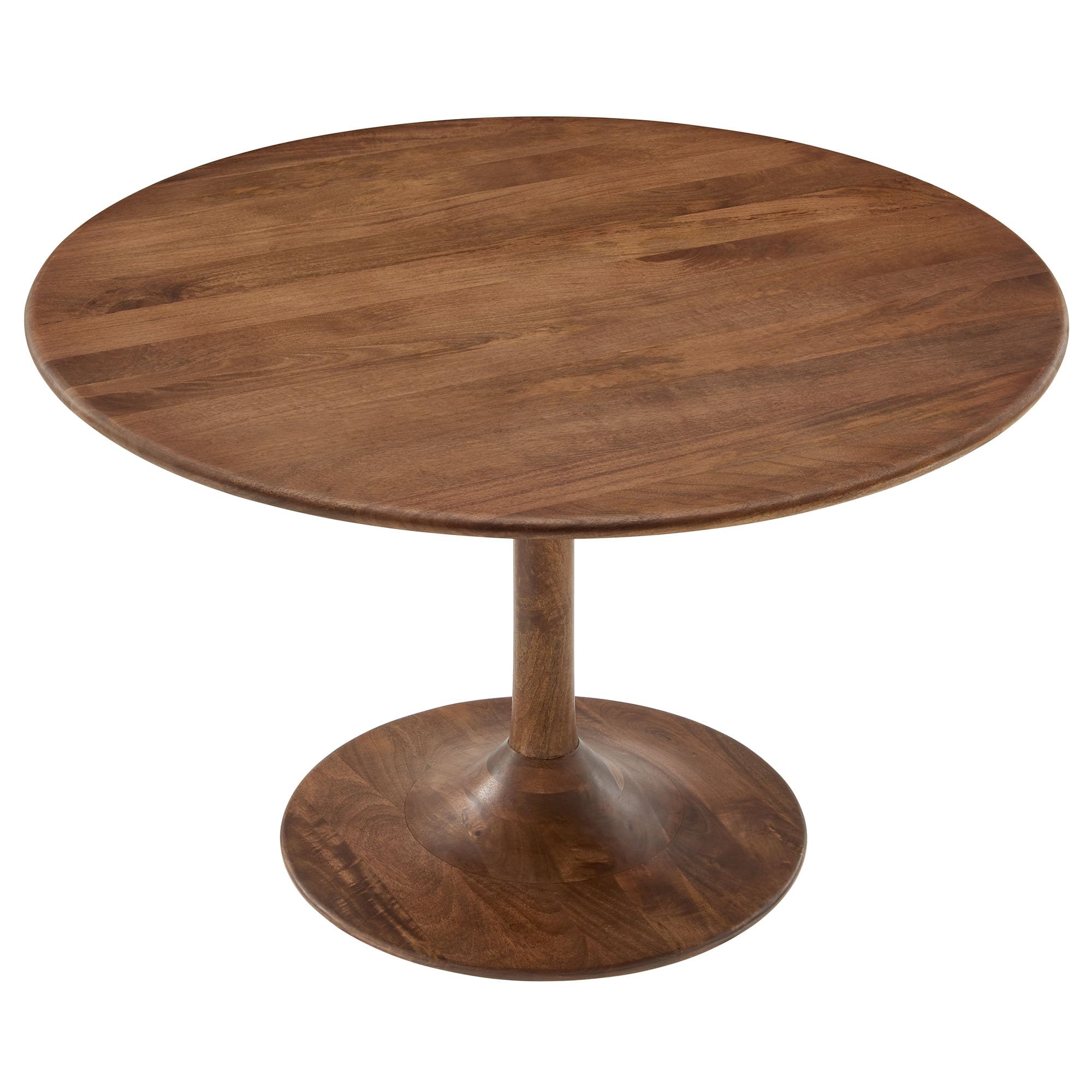 Modway Lippa 48 Inch Round Wood Dining Table in Walnut – Solid Mango Wood Tabletop with Pedestal Base - Mid Century Modern Dining Room Furniture - Kitchen Table for 4-6 Person