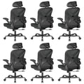Ergonomic Office Chair Set of 6, with Adjustable Lumbar Support, Mesh Fabric Home Office Chair with Headrest, 360° Swivel and Flip-Up Armrests, Black