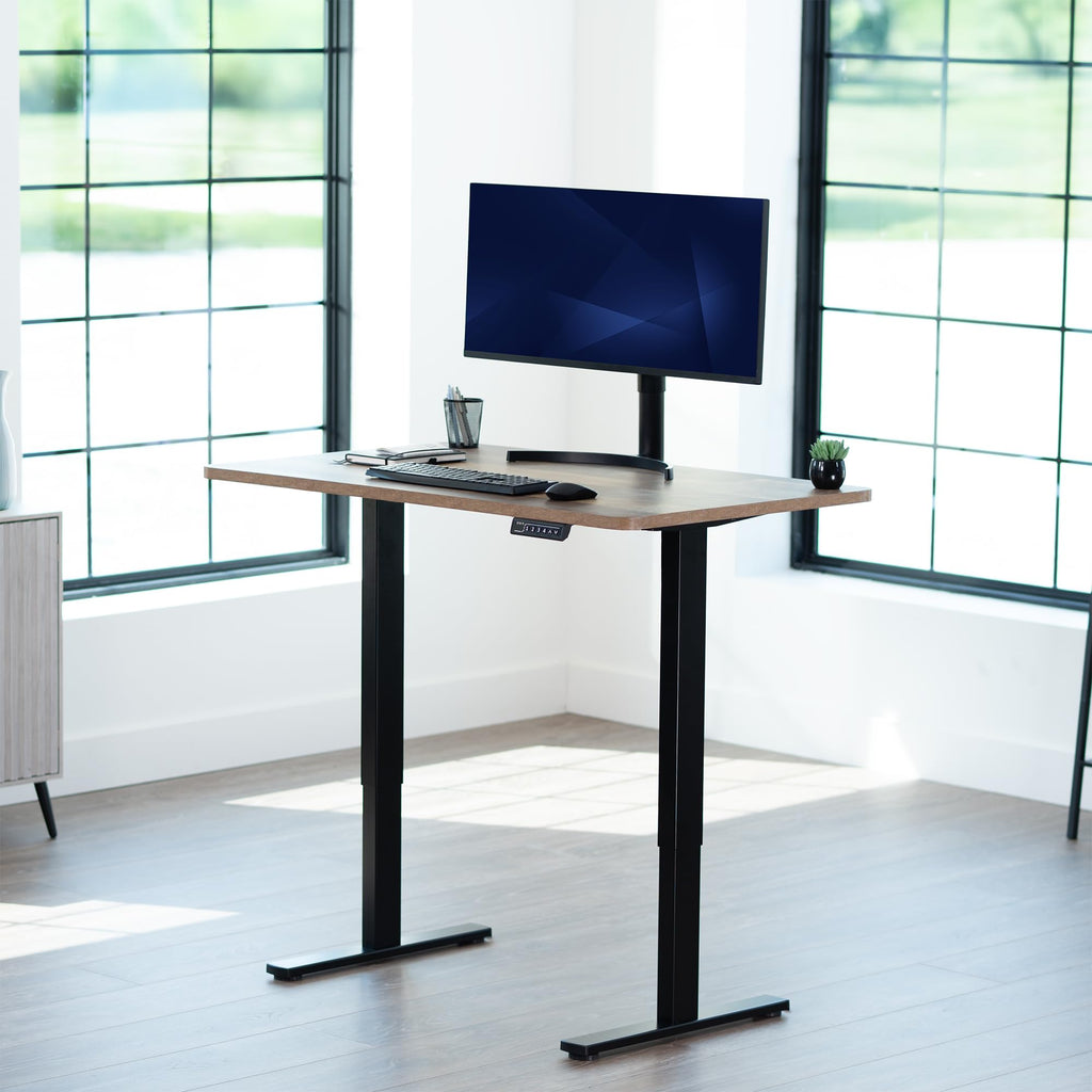 Electric 48 x 30 in Standing Desk, Memory Height Adjustment, 1B Series, Holds 220 lbs, One-Piece Reclaimed Wood Top, Black Frame