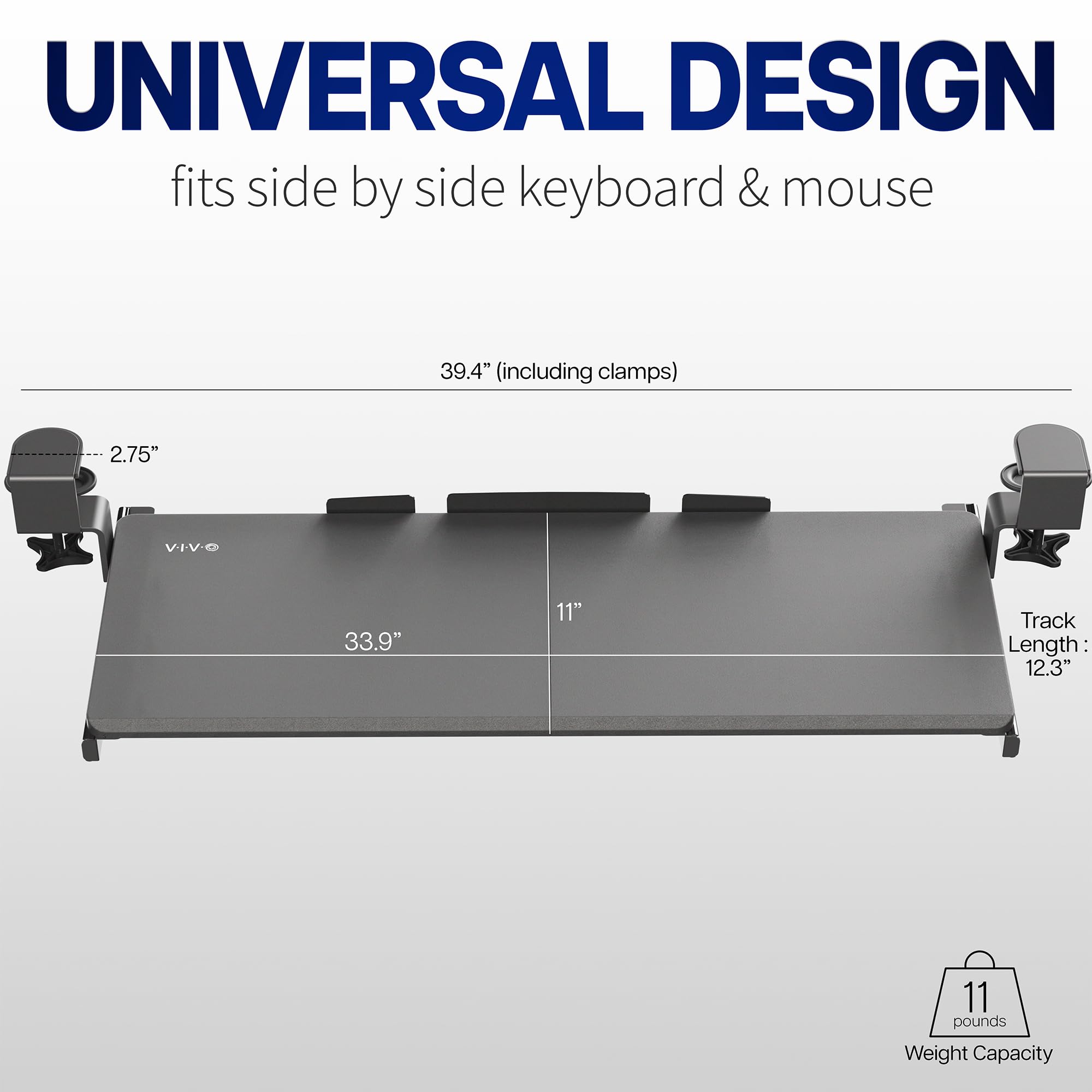 Extra Long Clamp-on Computer Keyboard and Mouse Under Desk Slider Tray, 34 x 11 inch Pull Out Platform Drawer, Black