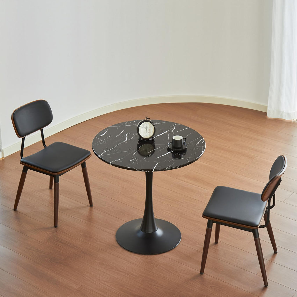 Hansweld Round Dining Table, 24" Circle Tulip Table with Thickened Tabletop & Metal Pedestal, Mid Century Modern Bistro Table for Kitchen, Small Places, Living Room, Cafe (Marble Pattern Black)