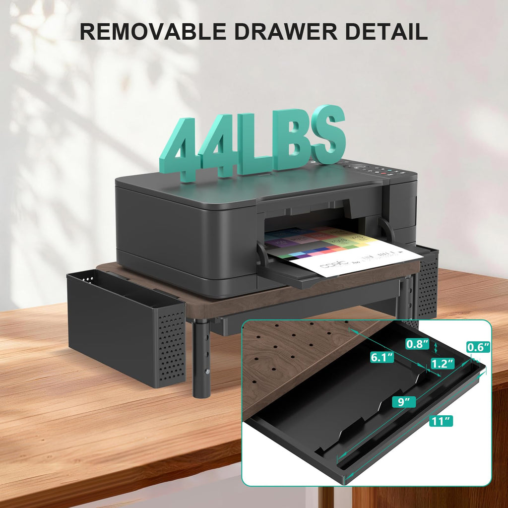 Plastic Computer Monitor Stand with Storage, Desk Organizer with Drawer and Pen Holder, Desk Monitor Riser 3 Height Adjustable, Laptop Riser for Computer, Laptop, Printer(PTT003-C), 1 Pack, Brown