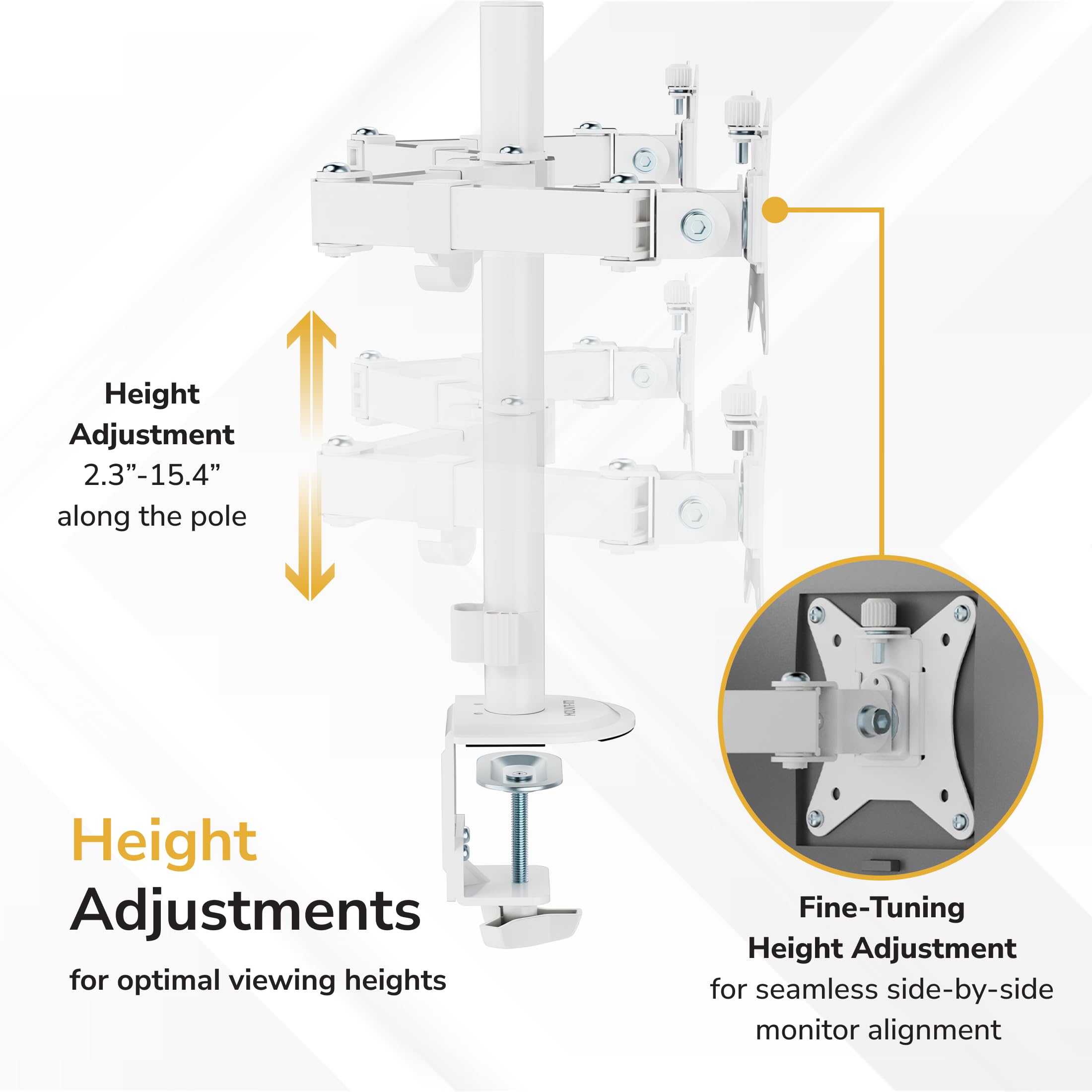 Dual Monitor Mount for Desk, Adjustable Tilt Swivel on Double Monitor Mounts for Screens up to 32”, Dual Monitor Arms for 2 Monitors, VESA 75x75 and 100x100 C-clamp & Grommet in White