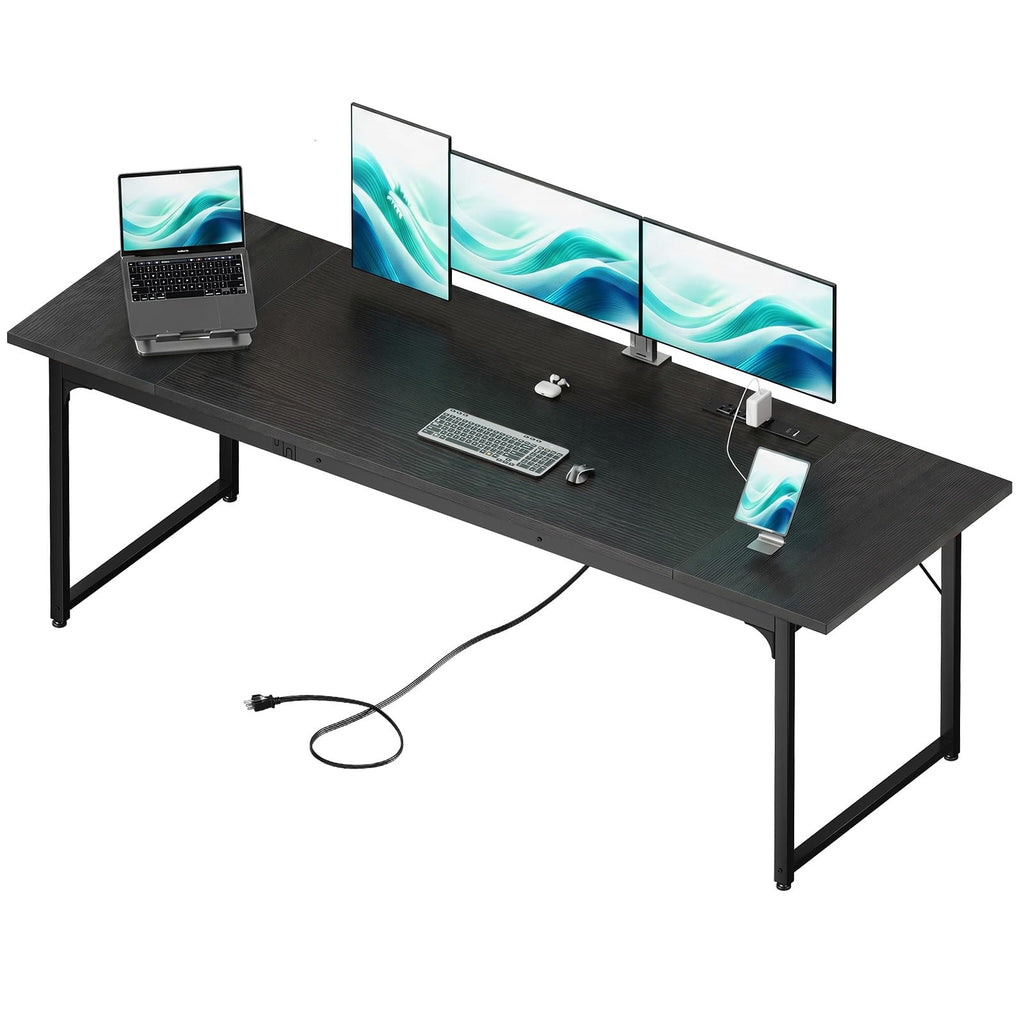 79 Inch Large Computer Desk with Power Outlet, Extra Long Desk for Home Office & Gaming, Spacious Writing Table for Study and Crafting, Black