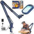 14.35" Large Magnifying Glass with Light and Clamp, Real Glass, 5 Color Modes, Stepless Dimmable, Lighted Magnifier with Stand Hands Free, LED Swing Arm Desk Lamp for Close Work, Craft, Blue