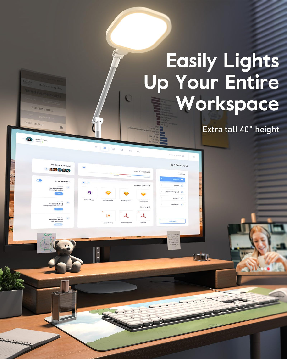 Tall LED Desk Lamps with Base, Edge-Lit Eye-Care, 50 Light Modes