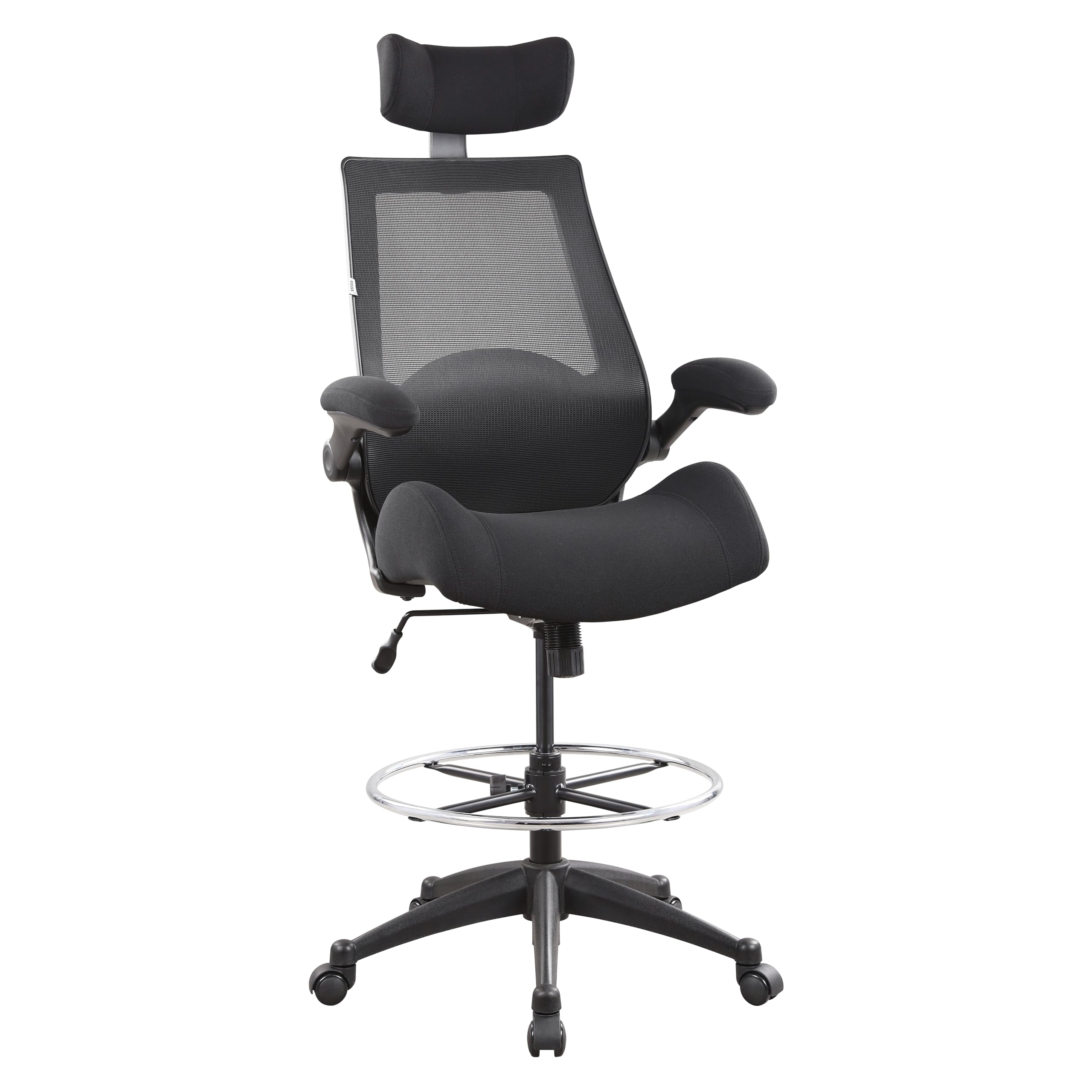 Drafting Tall Office Chair 400lbs High Back Wide Standing Desk Chair Comfortable with Flip up Armrests Lumbar Support Adjustable Big Footrest Ring(Black)