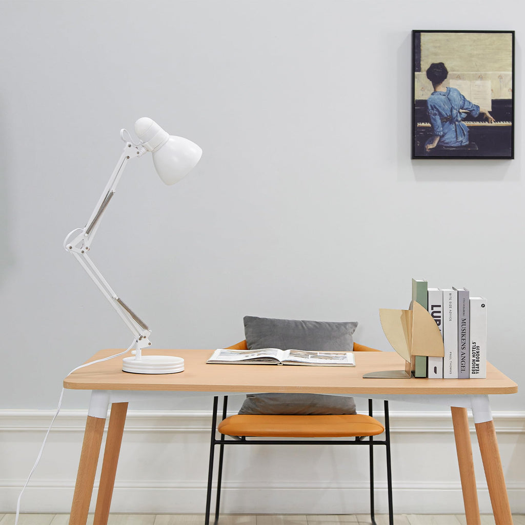 28" Swing Arm Architect Desk Lamp, Matte White, Rotary Switch on Shade, Partially Adjustable Arm, Modern Lighting for Bedroom or Office, Timeless, Indoor Lights