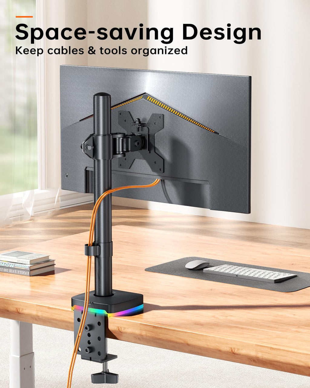 Single Monitor Desk Mount, Monitor Arm with 3 USB Ports, Charging and USB Data Transfer Function, Desk Mount for 13"-27" Monitors up to 17.6lbs, Adjustable Height, Tilt, Swivel, Rotate