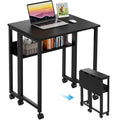 Folding Desk with Wheels, 24.8 Inch Compact Rolling Computer Table with Storage Shelf, Portable Mobile Workstation for Small Spaces, Easy Assembly, Black