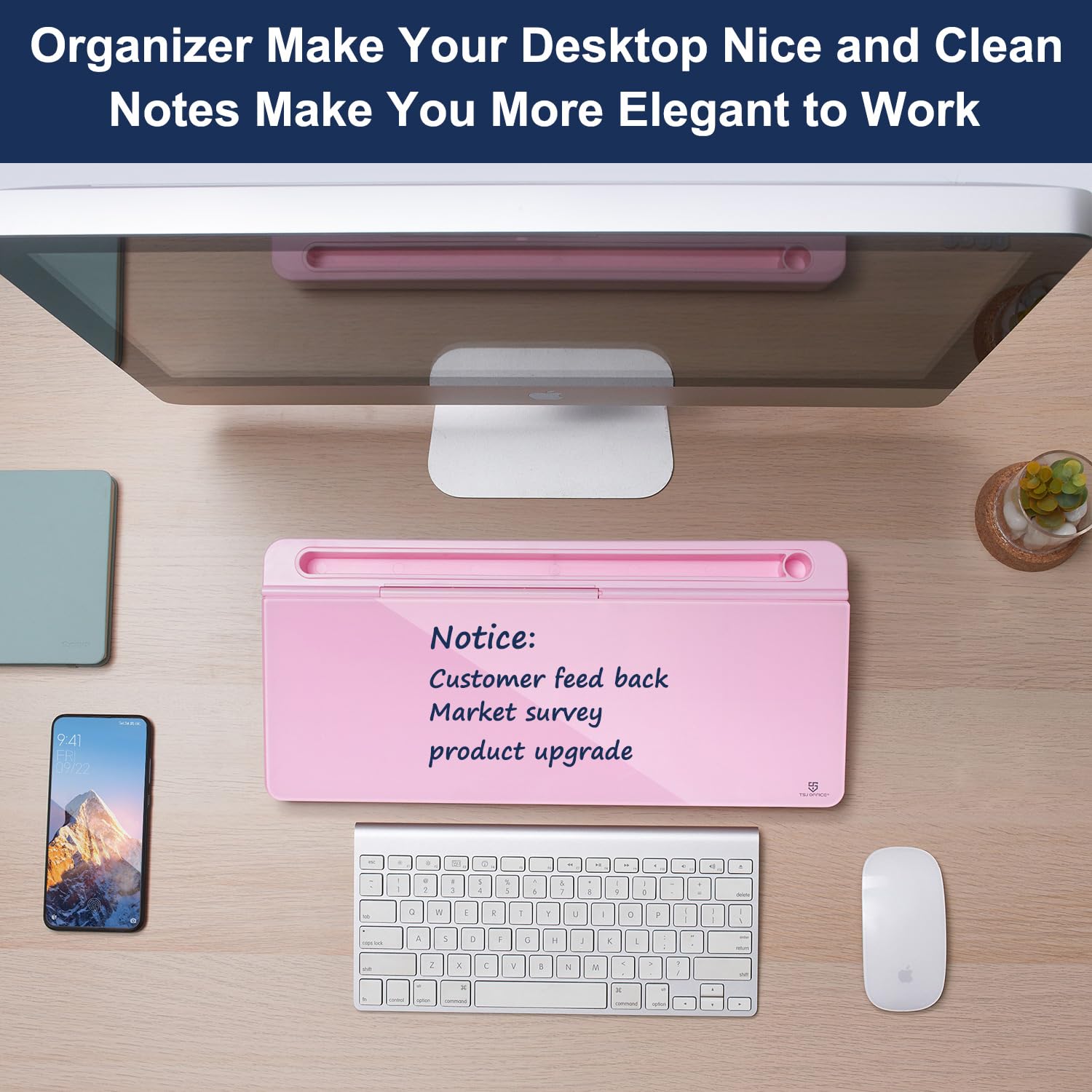 Desktop Whiteboard Dry-Erase-Board - Computer Keyboard Stand White Board Surface Pad with Drawer, Desk Organizers with Accessories for Office, Home, School Supplies - Complete Pink