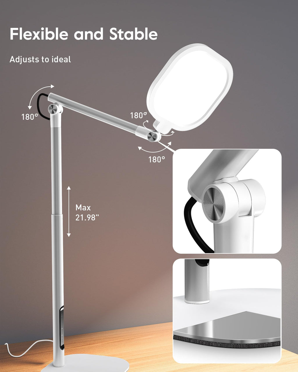 Tall LED Desk Lamps with Base, Edge-Lit Eye-Care, 50 Light Modes